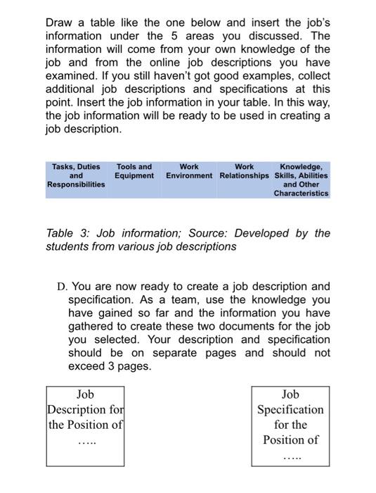 Draw a table like the one below and insert the