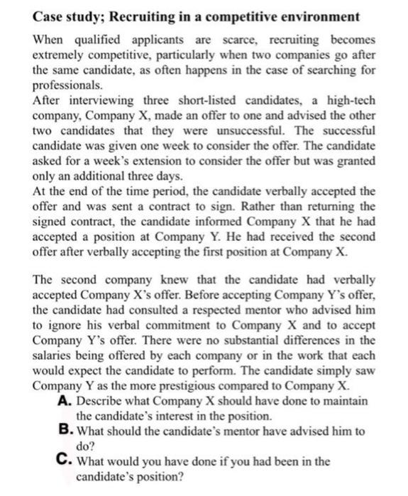 HR Case study; Recruiting in a competitive