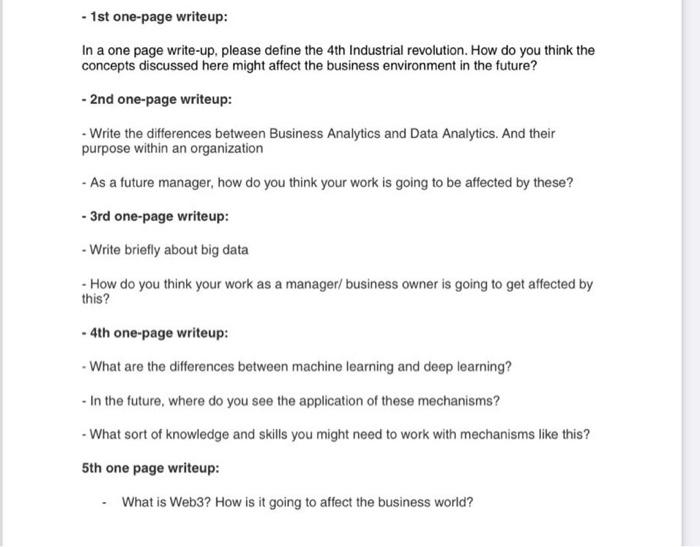 - 1st one-page writeup: In a one page write-up,