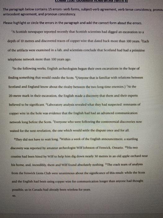 COMM The paragraph below contains 15 errors-verb