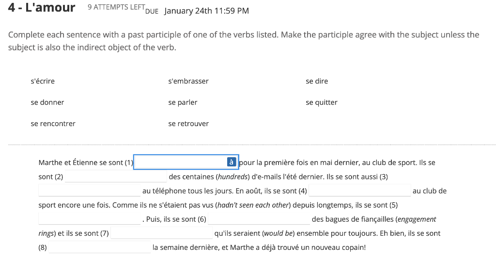4 - L'amour 9 ATTEMPTS LEFT, DUE January 24th