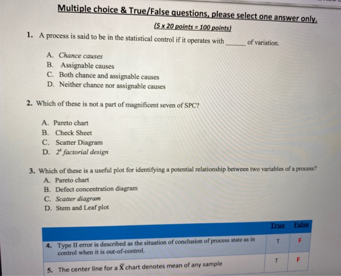 Multiple choice & True/False questions, please