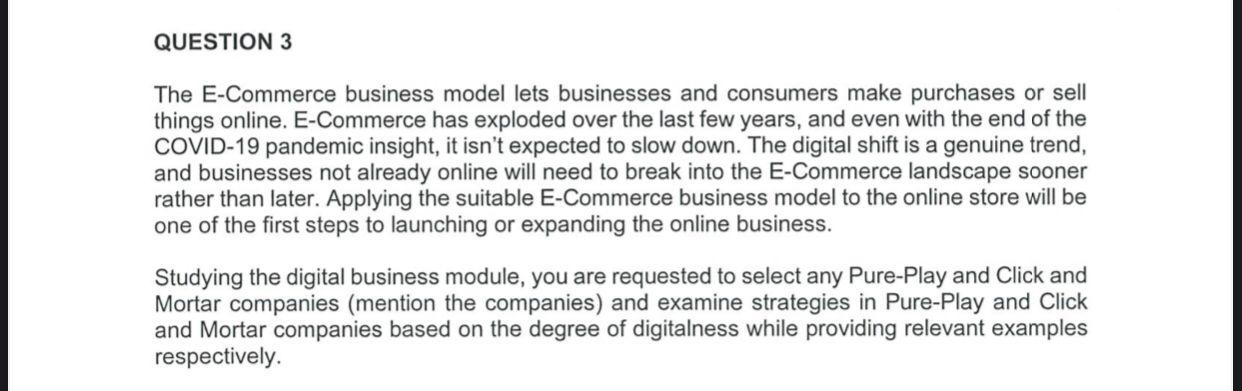 20 MARKS QUESTION 3 The E-Commerce business model