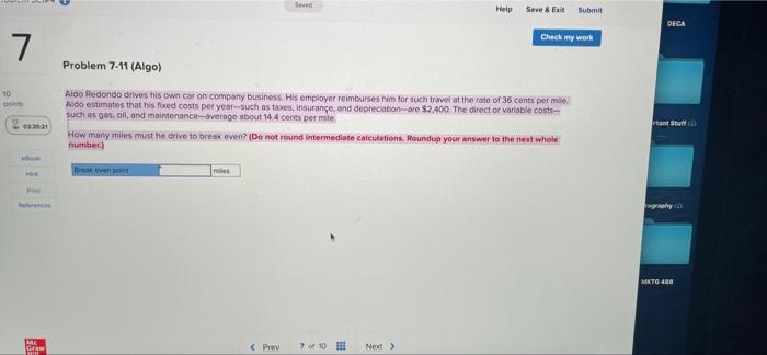 PS #4, Q 7 Tere Help Save & Exit Submit DECA