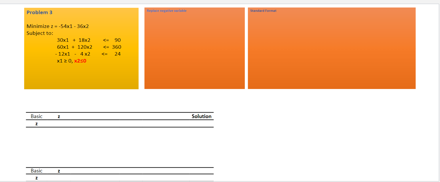 Solve in simplex Method Problem 3 Replace