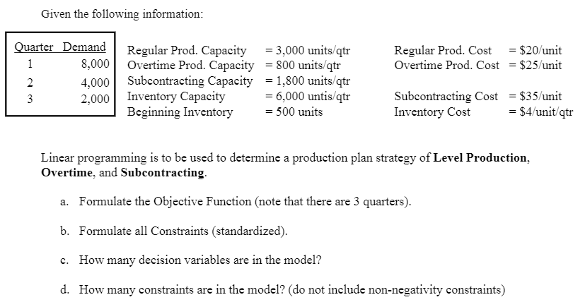 Given the following information: Regular Prod.