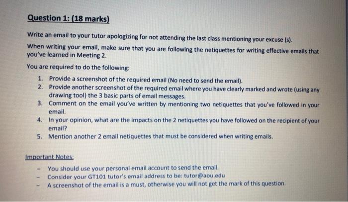 Question 1: (18 marks) Write an email to your