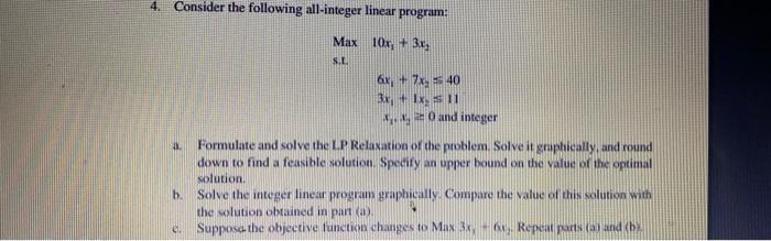 4. Consider the following all-integer linear