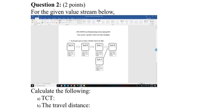 Question 2: (2 points) For the given value stream