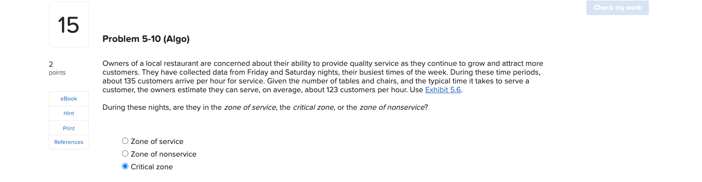 Check my work 15 Problem 5-10 (Algo) 2 points