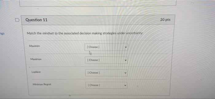 Question 11 20 pts ngs Match the mindset to the
