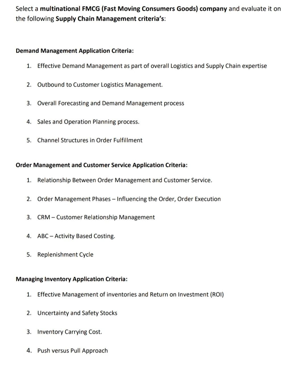 Select a multinational FMCG (Fast Moving