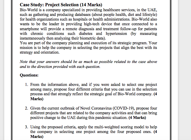 I need the answer number 3 Q Case Study: Project