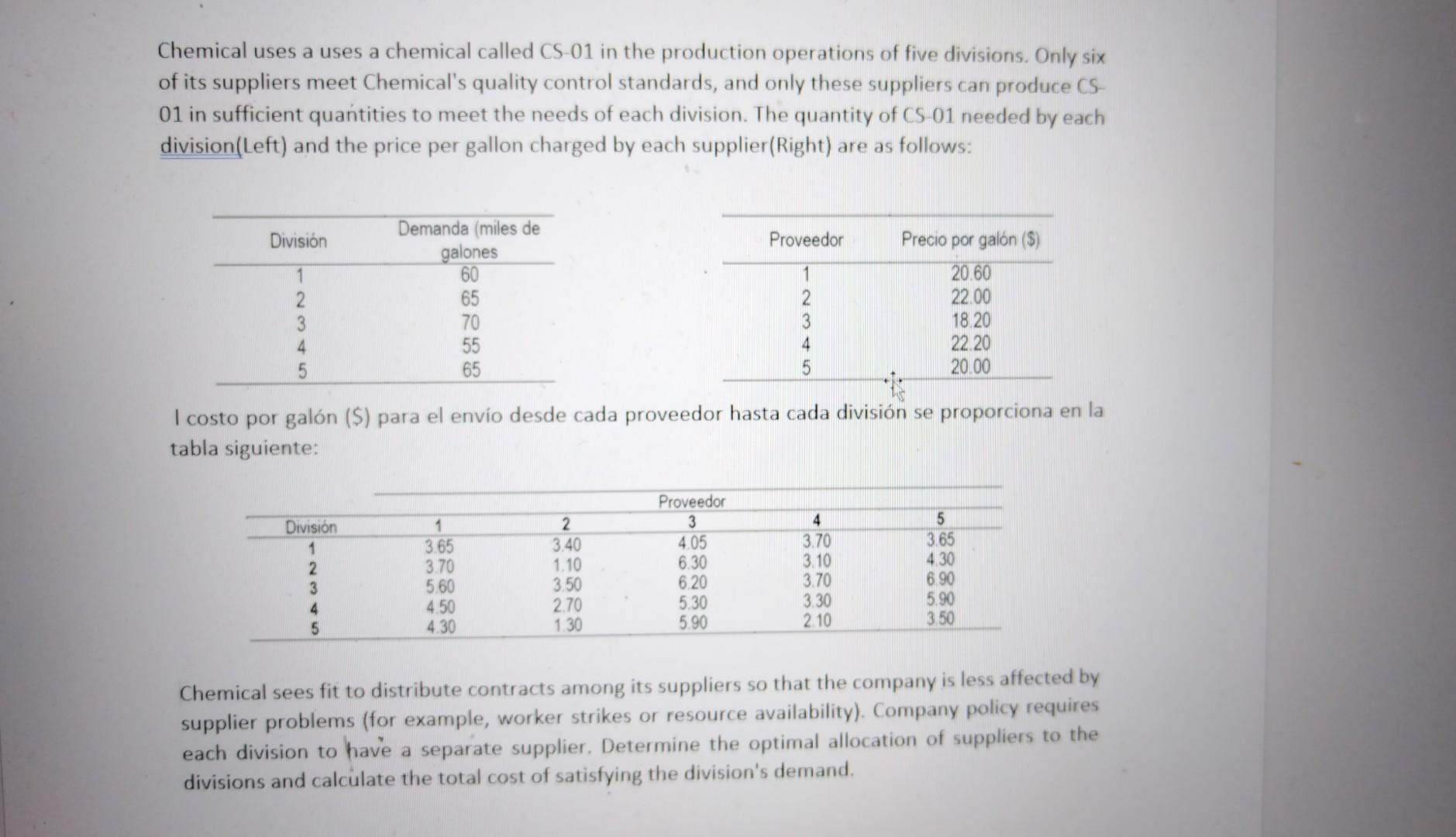 Assignment model Chemical uses a uses a chemical