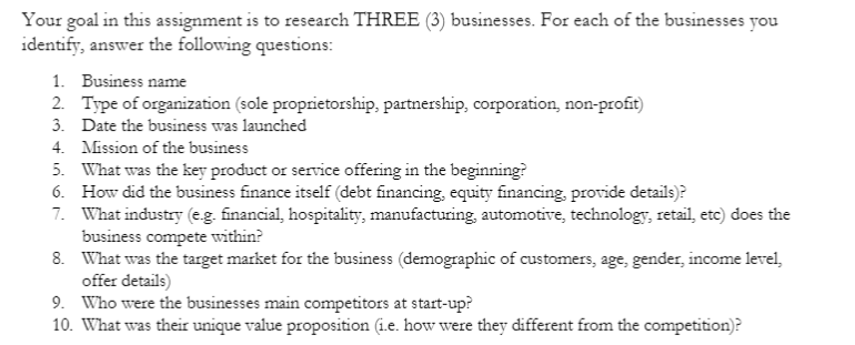 Your goal in this assignment is to research THREE