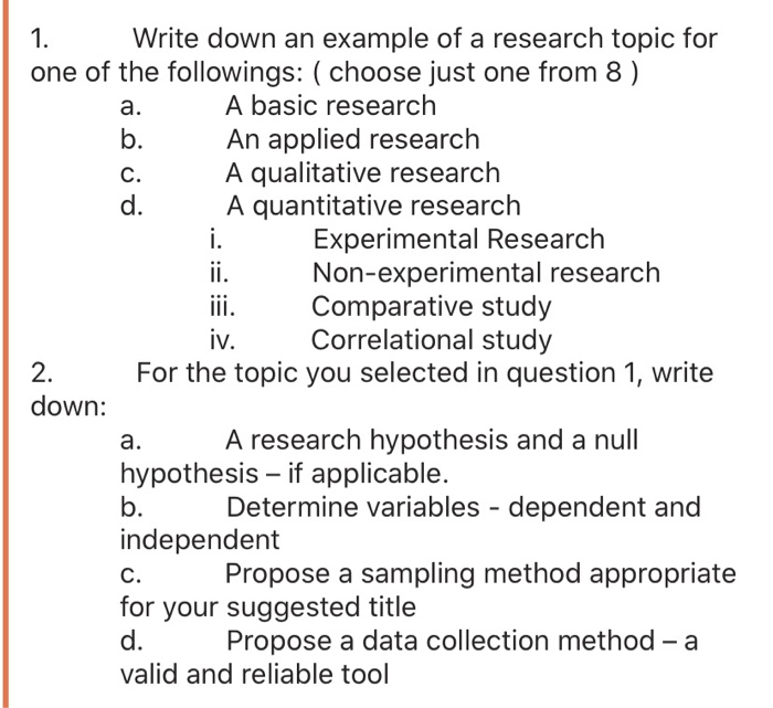 ooo iv. 1. Write down an example of a research