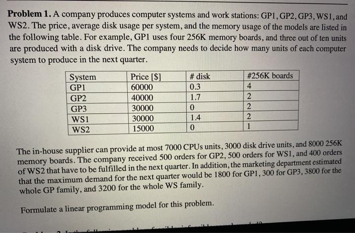 Problem 1. A company produces computer systems