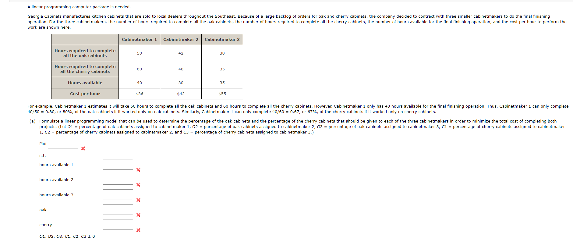 A linear programming computer package is needed.