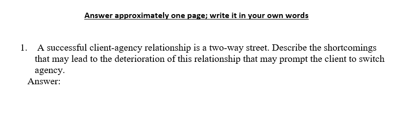 Answer approximately one page; write it in your