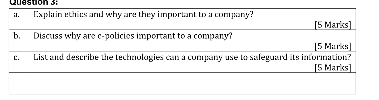 a. Question 3: Explain ethics and why are they