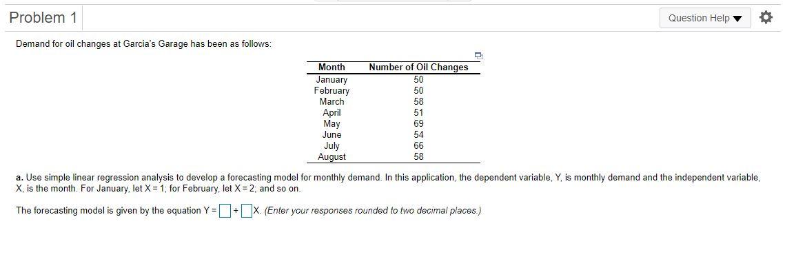 Problem 1 Question Help Demand for oil changes at