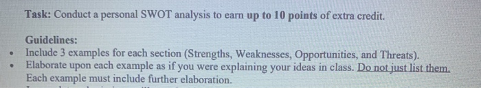 Guidelines: Include 3 examples for each section