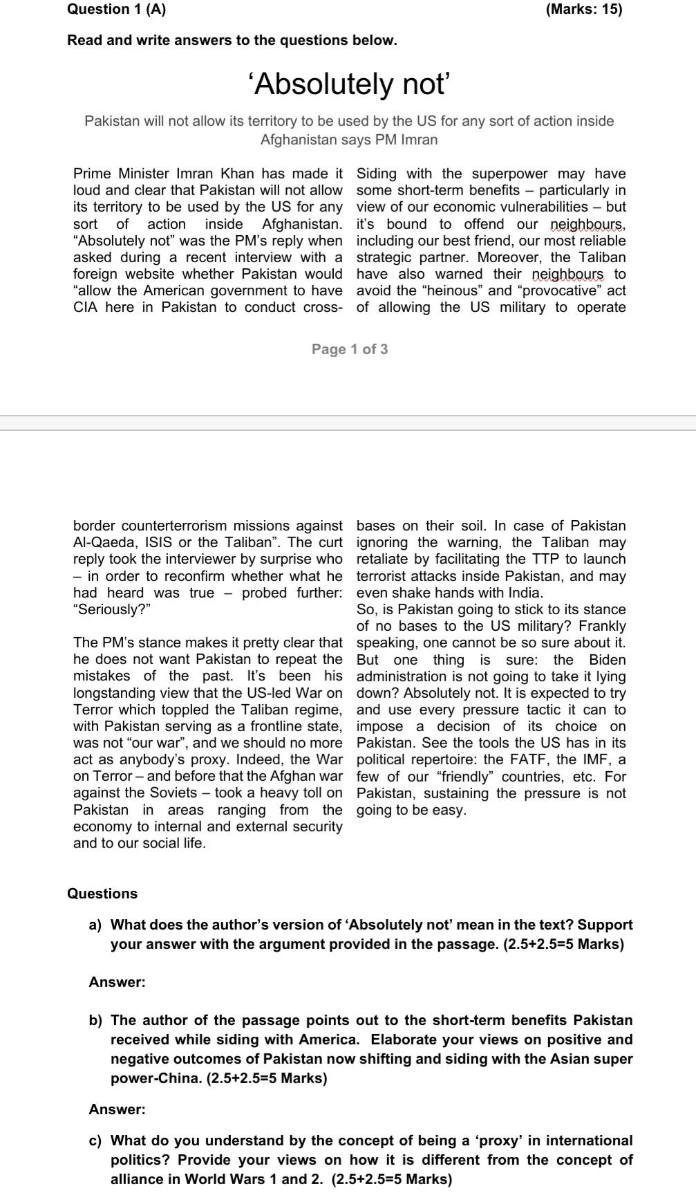 need it ASAP Question 1 (A) (Marks: 15) Read and