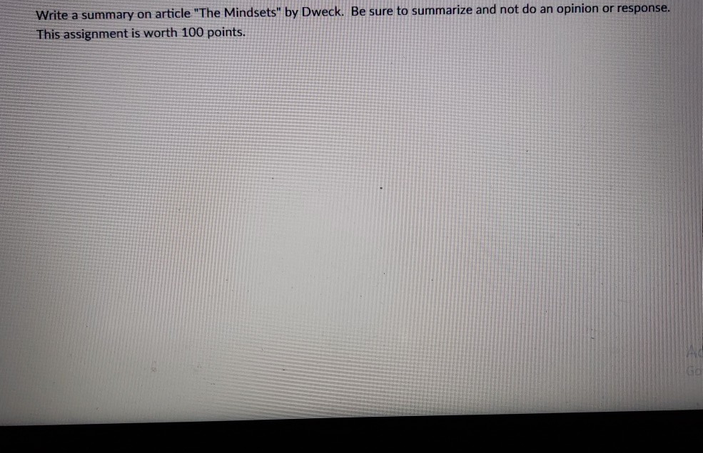 Write a summary on article "The Mindsets" by