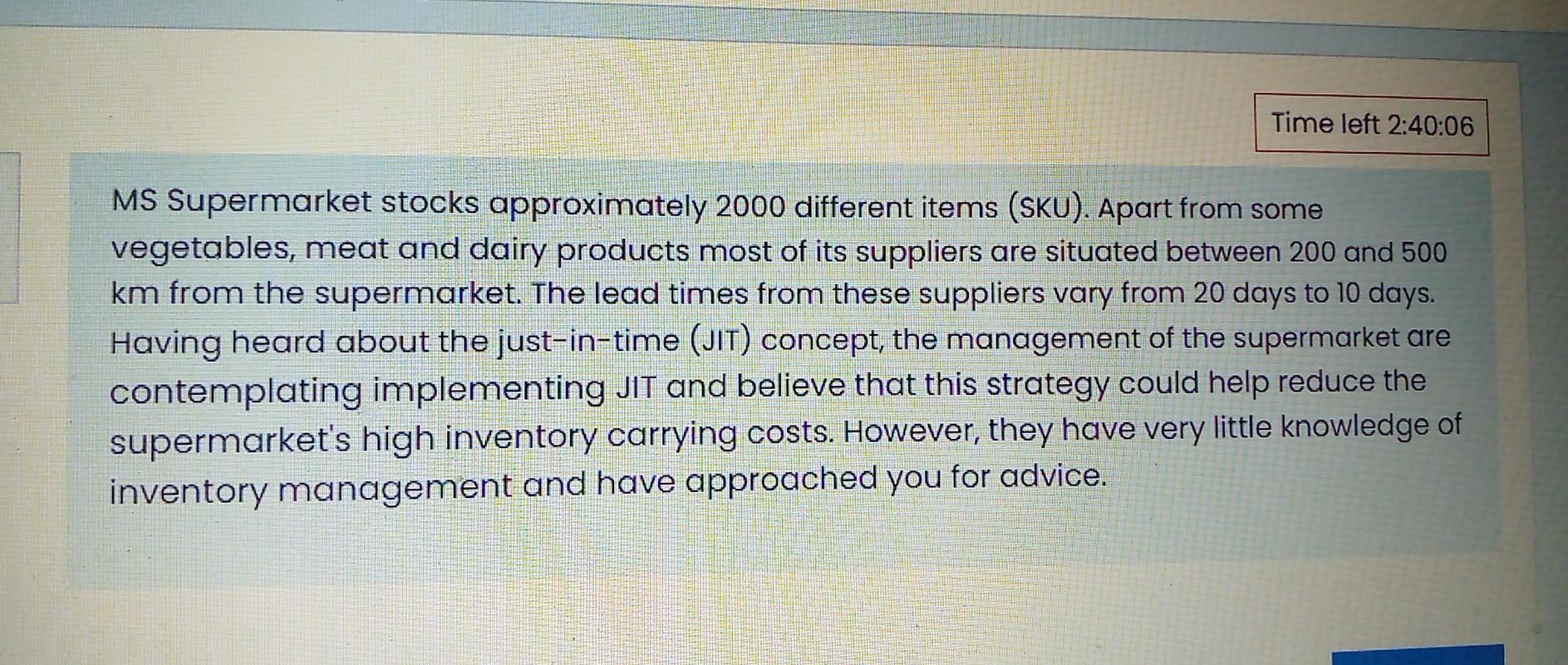 Time left 2:40:53 With your knowledge, advise MS
