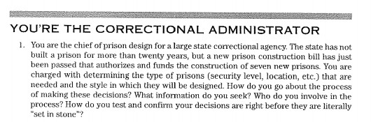 YOU'RE THE CORRECTIONAL ADMINISTRATOR 1. You are