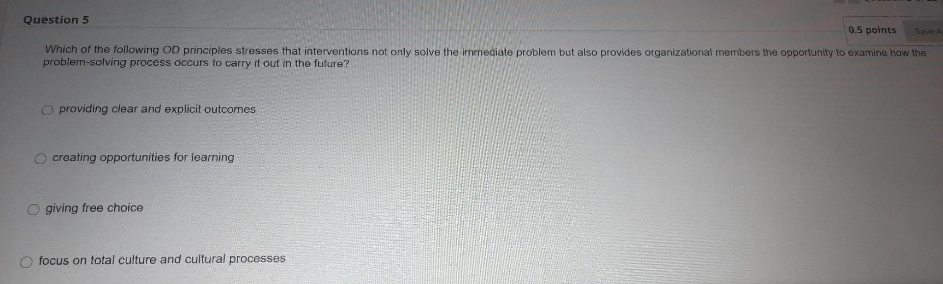 Question 5 0.5 points Save A Which of the