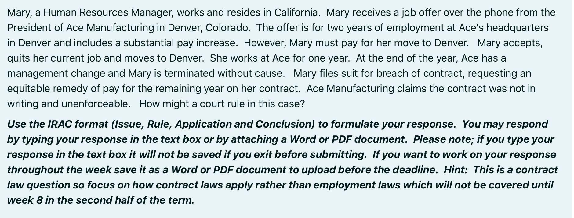 Mary, a Human Resources Manager, works and