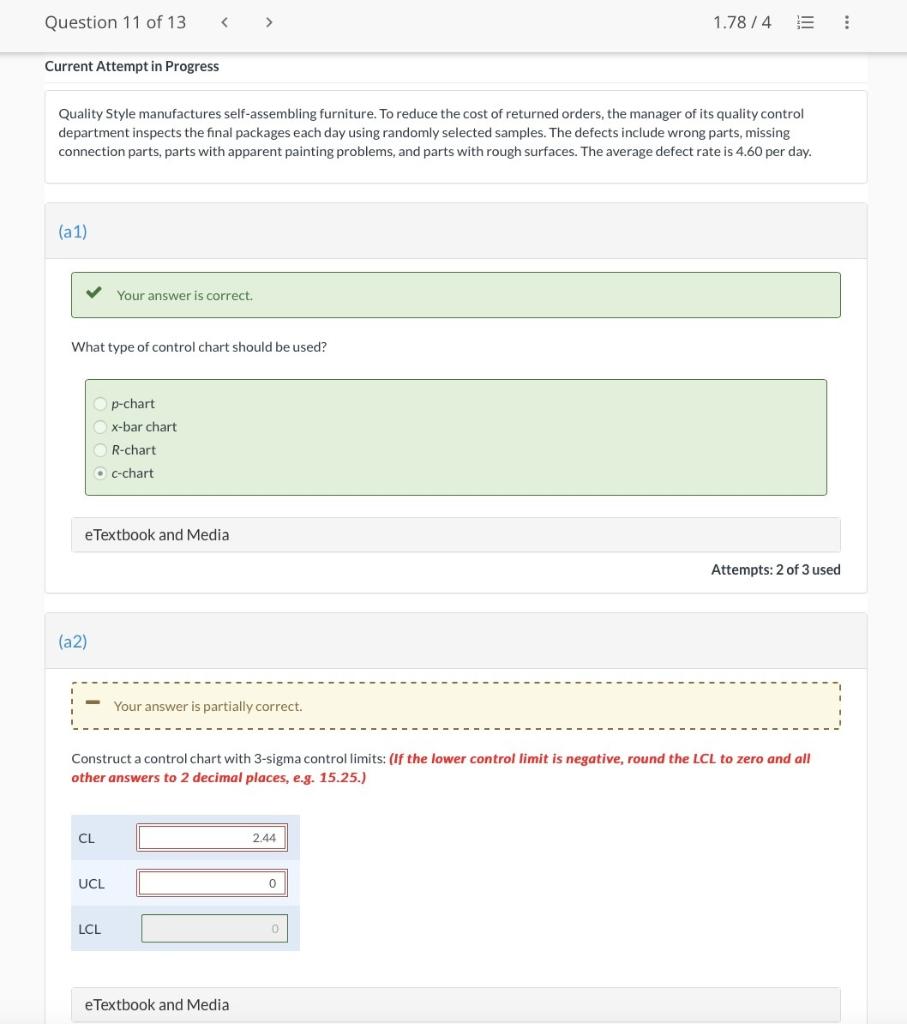 Question 11 of 13 1.78/4 E III : Current Attempt