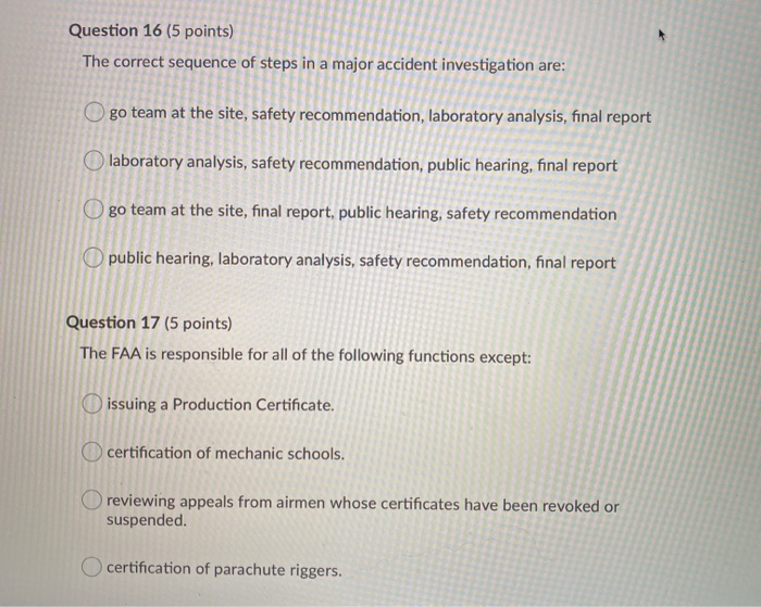Question 16 (5 points) The correct sequence of