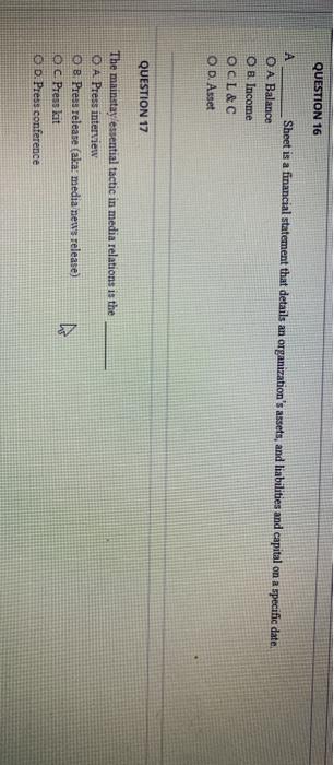 QUESTION 16 Sheet is a financial statement that