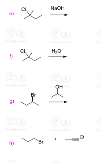 the mechanism as SN1, SN2, E1 or E2 and draw the