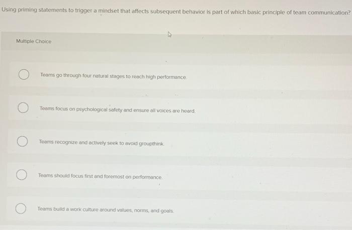 Using priming statements to trigger a mindset