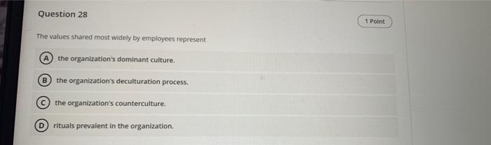 Question 28 1 Point The values shared most widely