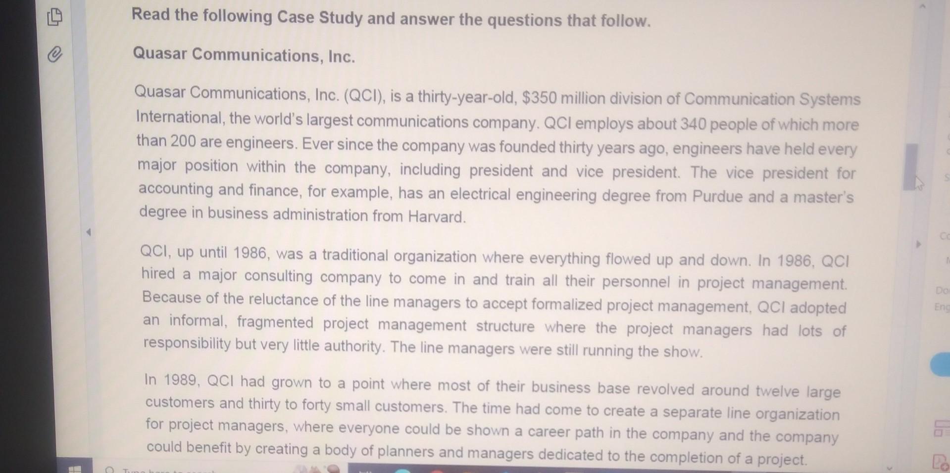 Read the following Case Study and answer the
