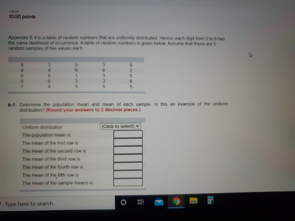 value 10.00 points Appendix B 4 is a table of