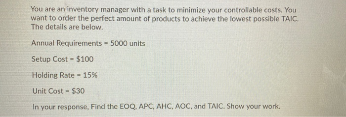 You are an inventory manager with a task to