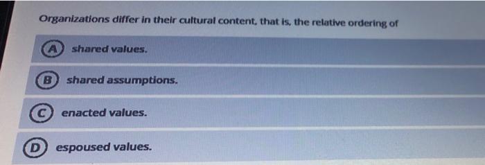 Organizations differ in their cultural content