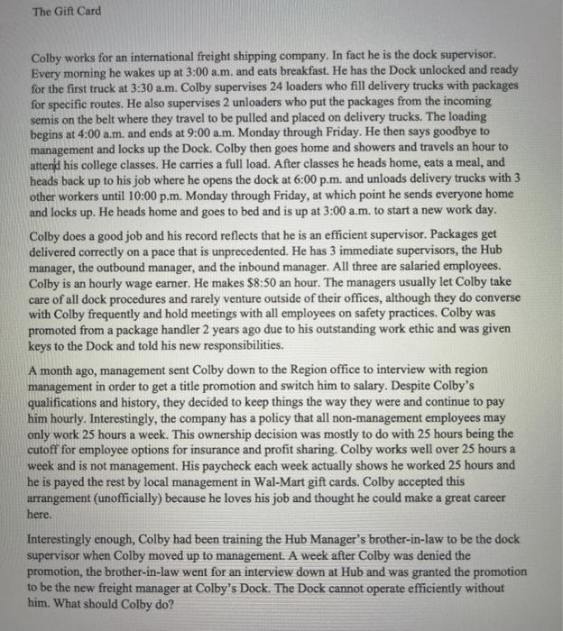 The Gift Card Colby works for an international