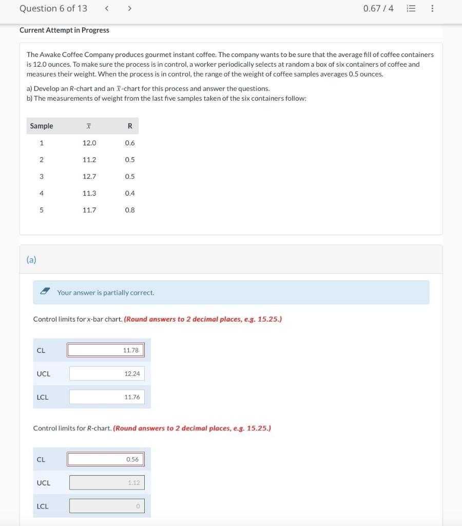 Question 6 of 13 0.67/4 : Current Attempt in