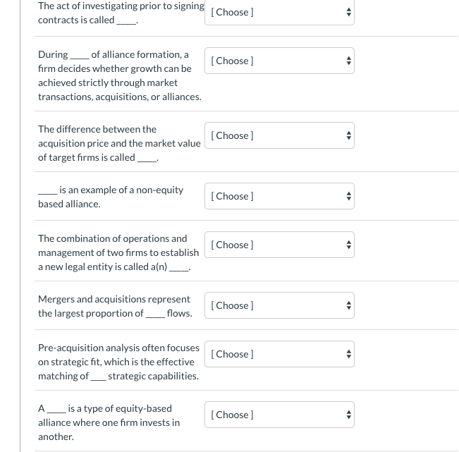 Match the fill-in-the-blank statement in the left