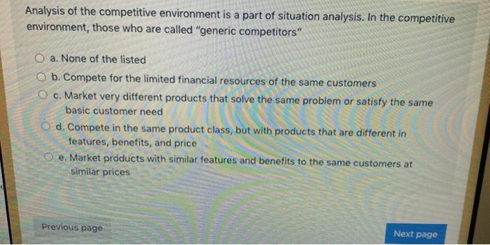 Analysis of the competitive environment is a part