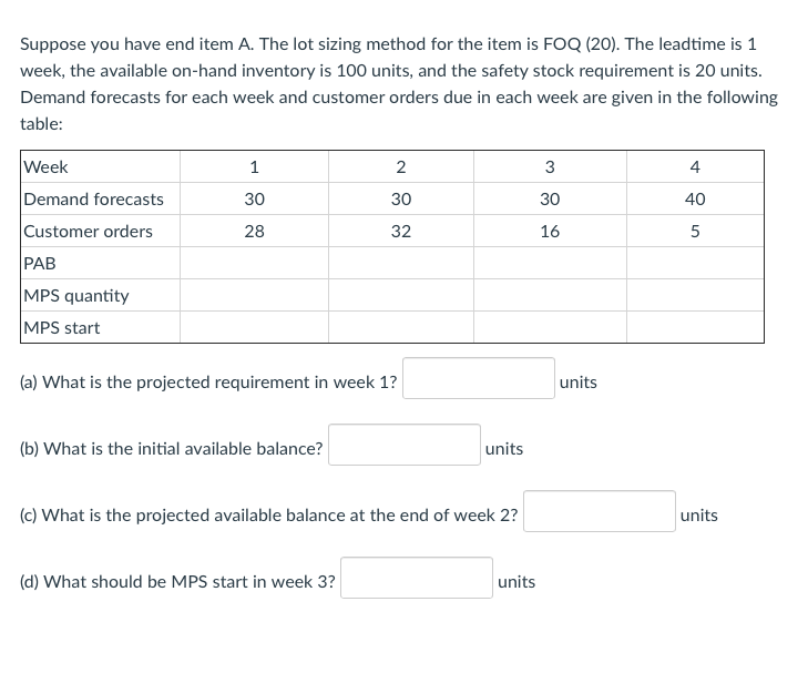 Suppose you have end item A. The lot sizing
