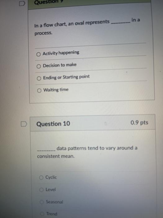 Ques in a In a flow chart, an oval represents