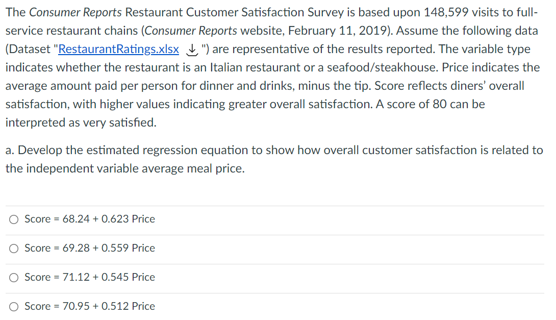 Please show work without using Excel Restaurant