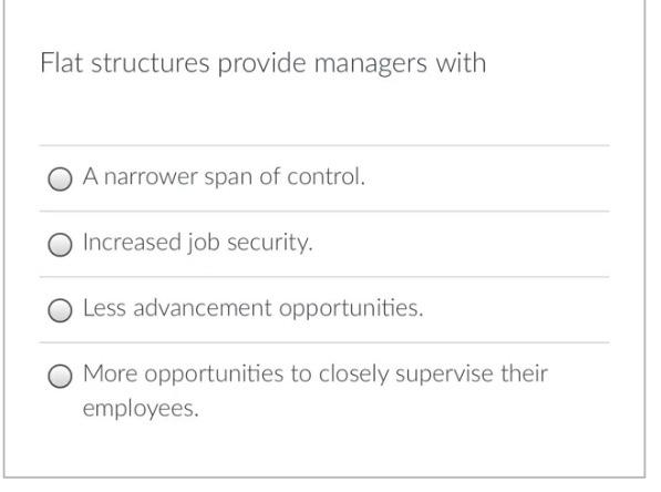 Flat structures provide managers with A narrower